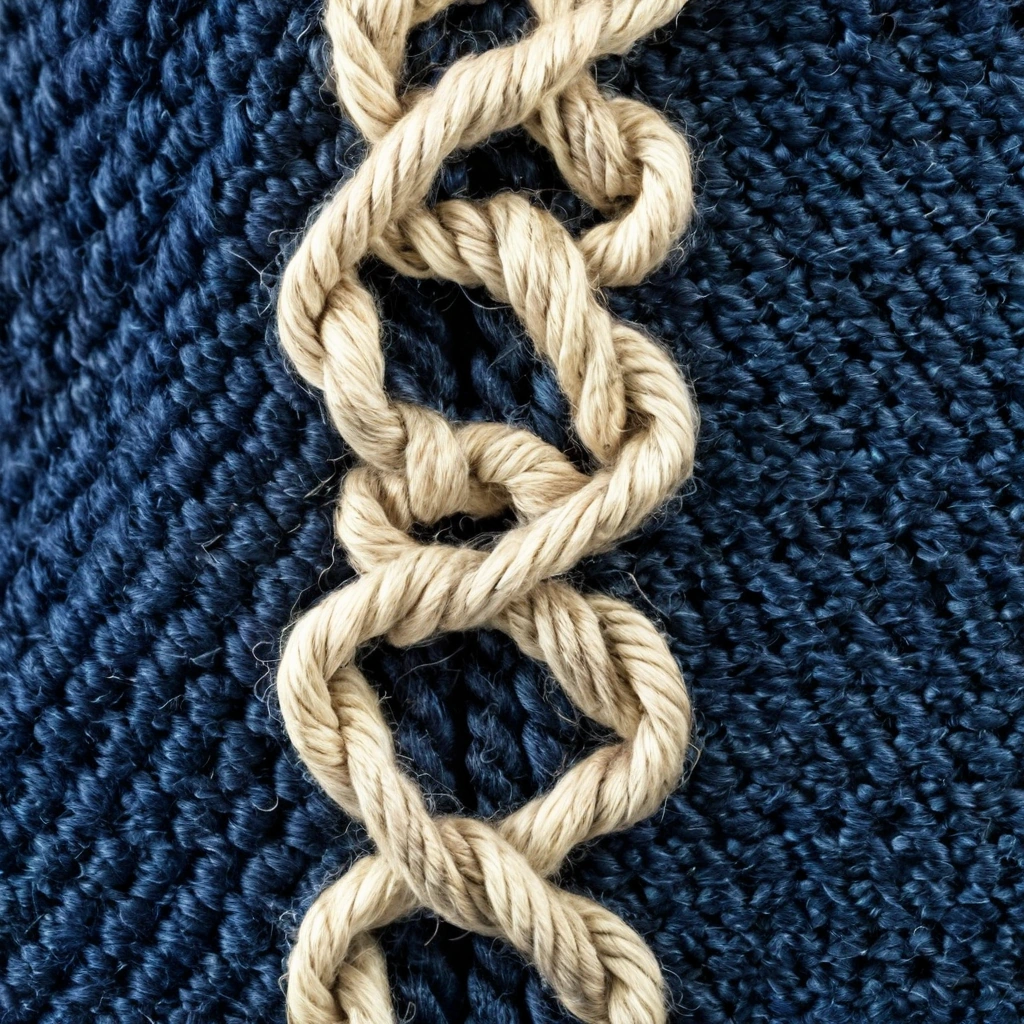 Macro detail of hand-knotted wool pile knots tied around taut warp threads on a carpet loom